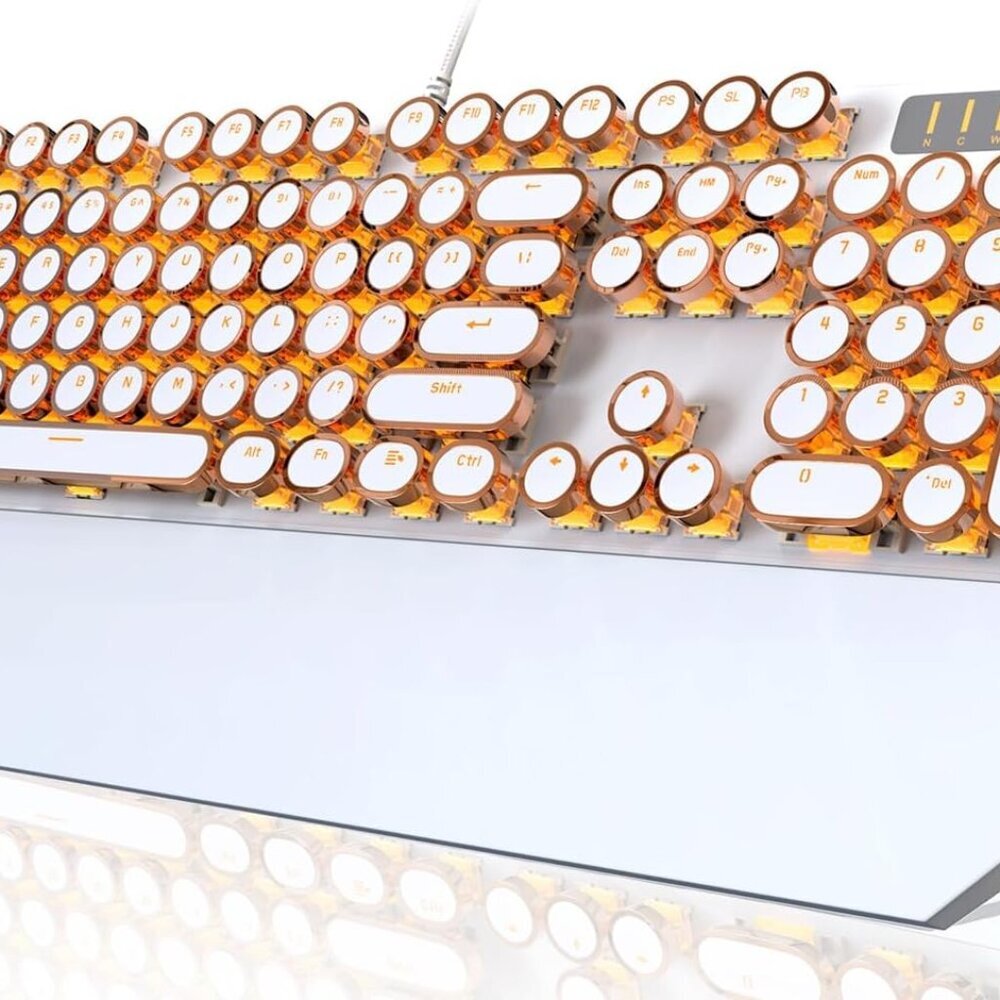 Typewriter Style Mechanical Keyboard, Retro Punk Gaming Keyboard with Gold LED B